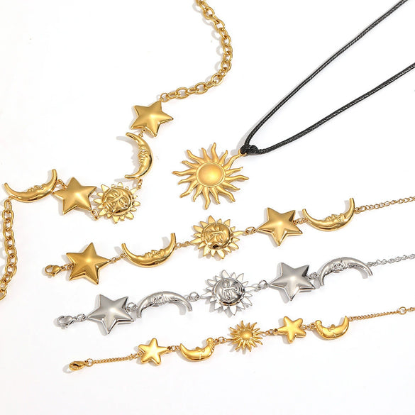 Wholesale Women's Light Luxury Minimalist Star Shape Real Gold Plated Stainless Steel Jewelry Set Necklace Bracelet