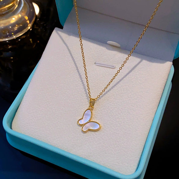 Wholesale Women's Light Luxury Natural Shell Butterfly Titanium Steel Clavicle Chain With Real Gold Electroplated Copper Pendant Animal Pattern