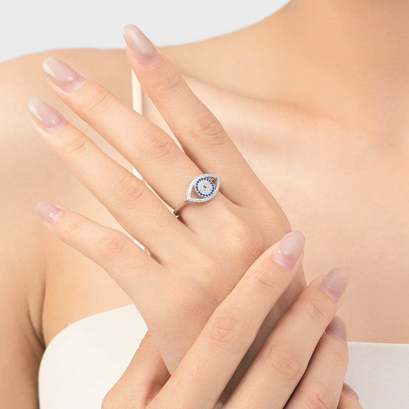 Wholesale Women's Light Luxury Niche Design S925 Sterling Silver Hollow Devil's Eye Microinlay Bracelet Necklace Ring