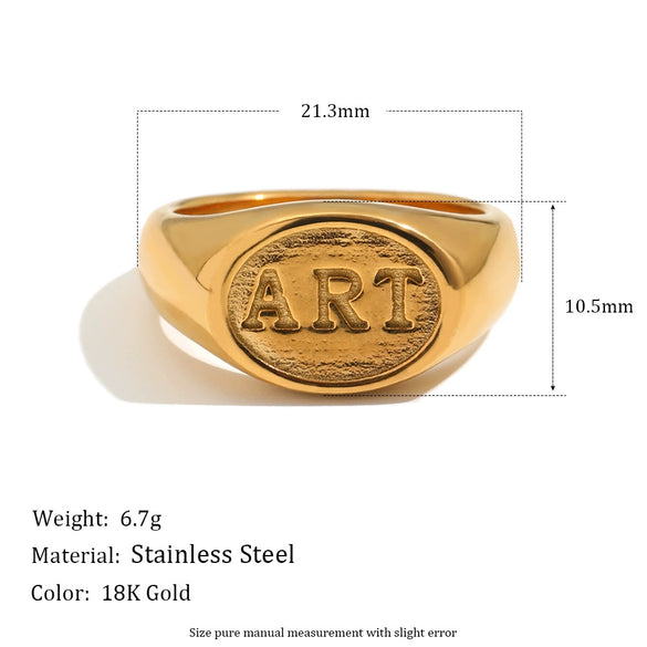 Wholesale Women's Light Luxury Niche Style Geometric Stainless Steel 18K Goldplated English Letter Oval Ring