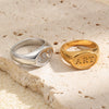 Wholesale Women's Light Luxury Niche Style Geometric Stainless Steel 18K Goldplated English Letter Oval Ring