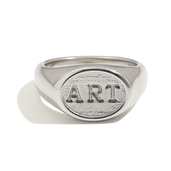 Wholesale Women's Light Luxury Niche Style Geometric Stainless Steel 18K Goldplated English Letter Oval Ring