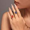 Wholesale Women's Light Luxury Omega Wave Oval Open Ring In Stainless Steel With Natural Stone And Zircon Pvd Plating