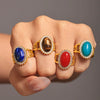 Wholesale Women's Light Luxury Omega Wave Oval Open Ring In Stainless Steel With Natural Stone And Zircon Pvd Plating