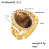 Wholesale Women's Light Luxury Omega Wave Oval Open Ring In Stainless Steel With Natural Stone And Zircon Pvd Plating
