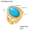 Wholesale Women's Light Luxury Omega Wave Oval Open Ring In Stainless Steel With Natural Stone And Zircon Pvd Plating