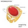 Wholesale Women's Light Luxury Omega Wave Oval Open Ring In Stainless Steel With Natural Stone And Zircon Pvd Plating