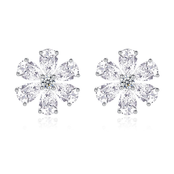 Wholesale Women's Light Luxury Pink Flower Earrings Made Of 925 Silver With Diamond Design