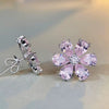 Wholesale Women's Light Luxury Pink Flower Earrings Made Of 925 Silver With Diamond Design