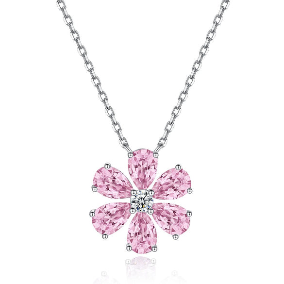Wholesale Women's Light Luxury Pink Flower Earrings Made Of 925 Silver With Diamond Design