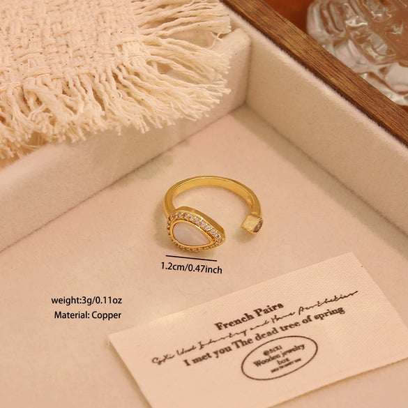Wholesale Women's Light Luxury Real Gold Plated Copper Heart Shape Star And Moon Open Ring Jewelry