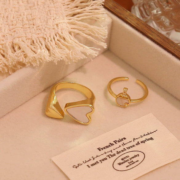 Wholesale Women's Light Luxury Real Gold Plated Copper Heart Shape Star And Moon Open Ring Jewelry