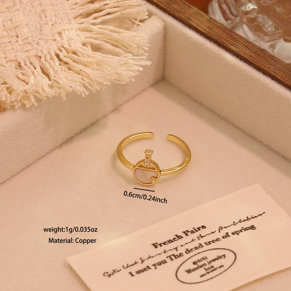 Wholesale Women's Light Luxury Real Gold Plated Copper Heart Shape Star And Moon Open Ring Jewelry