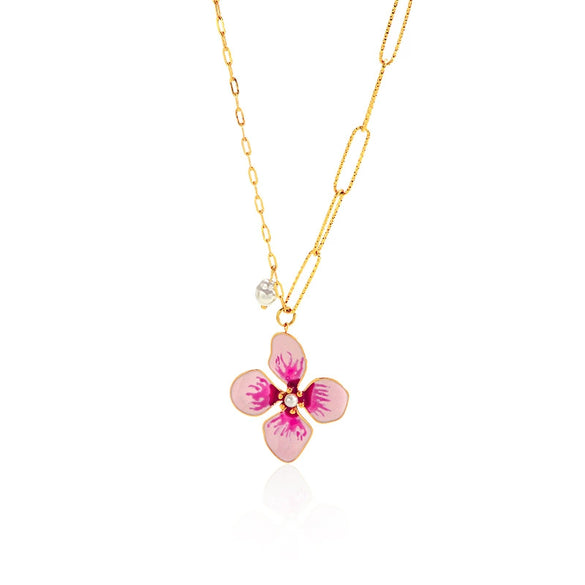 Wholesale Women's Light Luxury Real Gold Plated Flower Necklace Regular Chain