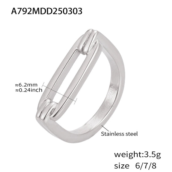 Wholesale Women's Light Luxury Rectangular Geometric Hollow Stainless Steel 18K Gold Pvd Plated Finger Ring