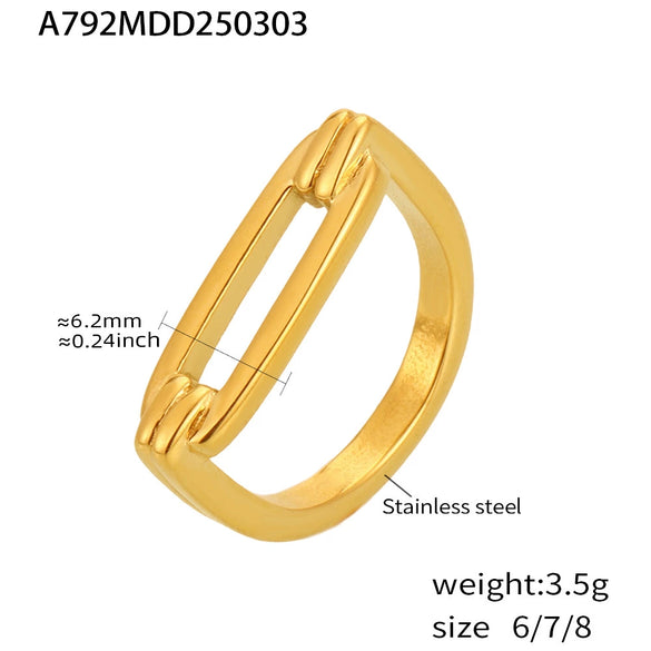 Wholesale Women's Light Luxury Rectangular Geometric Hollow Stainless Steel 18K Gold Pvd Plated Finger Ring