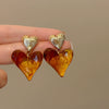 Wholesale Women's Light Luxury Resin Earrings With Geometric Heart Design And Electroplating