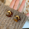 Wholesale Women's Light Luxury Resin Earrings With Geometric Heart Design And Electroplating