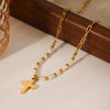 Wholesale Women's Light Luxury Retro Natural Freshwater Pearl Stainless Steel Geometric Cross Pendant Necklace With Electroplating