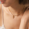 Wholesale Women's Light Luxury Retro Natural Freshwater Pearl Stainless Steel Geometric Cross Pendant Necklace With Electroplating