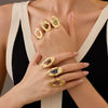 Wholesale Women's Light Luxury Retro Stainless Steel Oval Ring Inlaid With Natural Stone And Electroplated