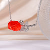 Wholesale Women's Light Luxury Rose Flower Pendant Necklace Copper Electroplating Mixed Gemstone Setting O Chain Jewelry