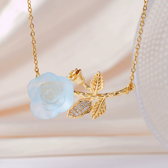 Wholesale Women's Light Luxury Rose Flower Pendant Necklace Copper Electroplating Mixed Gemstone Setting O Chain Jewelry