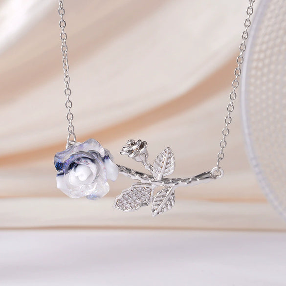 Wholesale Women's Light Luxury Rose Flower Pendant Necklace Copper Electroplating Mixed Gemstone Setting O Chain Jewelry