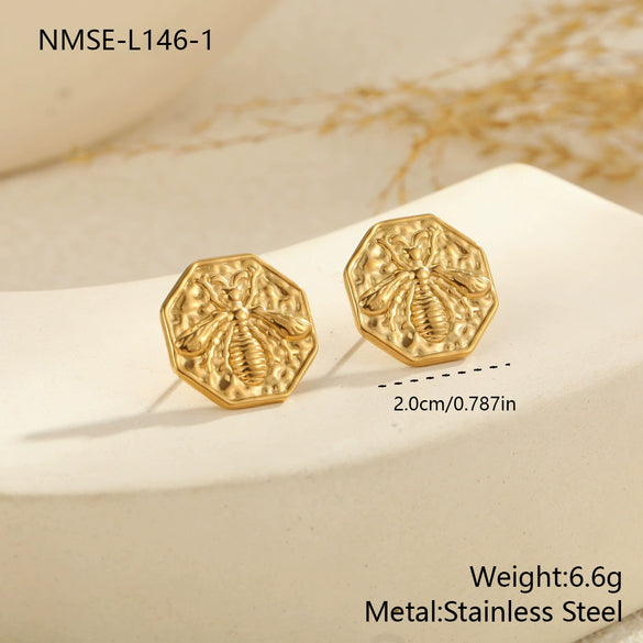 Wholesale Women's Light Luxury Round Stainless Steel 18K Gold Plated Earrings