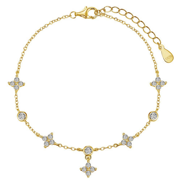 Wholesale Women's Light Luxury S925 Sterling Silver Anklet With Fourleaf Clover And Butterfly Design