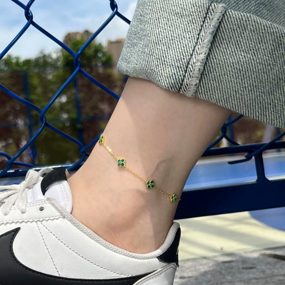 Wholesale Women's Light Luxury S925 Sterling Silver Anklet With Fourleaf Clover And Butterfly Design
