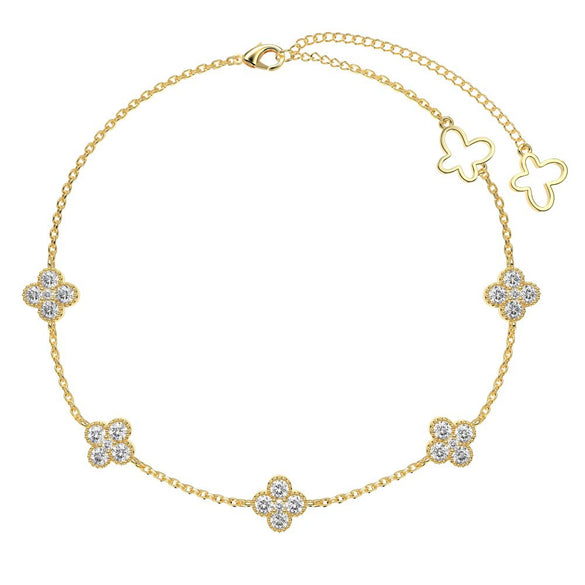 Wholesale Women's Light Luxury S925 Sterling Silver Anklet With Fourleaf Clover And Butterfly Design