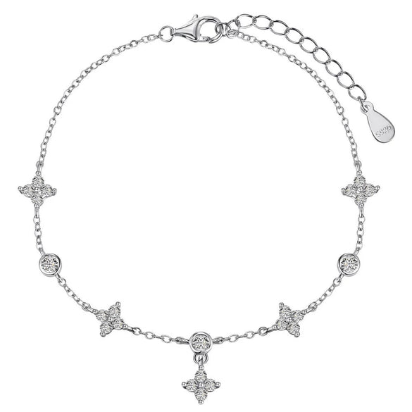 Wholesale Women's Light Luxury S925 Sterling Silver Anklet With Fourleaf Clover And Butterfly Design