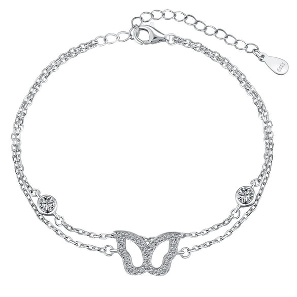Wholesale Women's Light Luxury S925 Sterling Silver Anklet With Fourleaf Clover And Butterfly Design