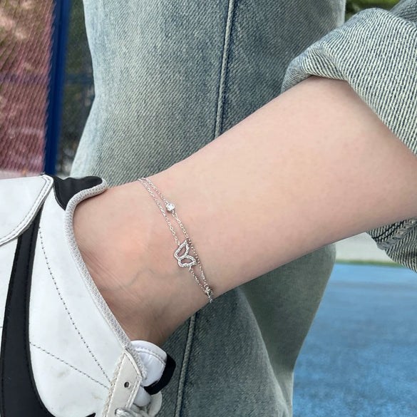 Wholesale Women's Light Luxury S925 Sterling Silver Anklet With Fourleaf Clover And Butterfly Design