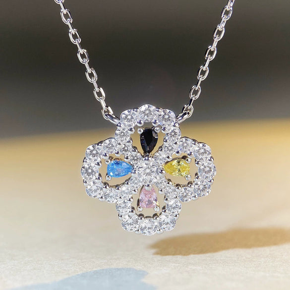 Wholesale Women's Light Luxury S925 Sterling Silver Fourleaf Clover Ochain Necklace With Pink Diamond Design