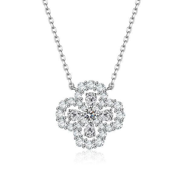 Wholesale Women's Light Luxury S925 Sterling Silver Fourleaf Clover Ochain Necklace With Pink Diamond Design