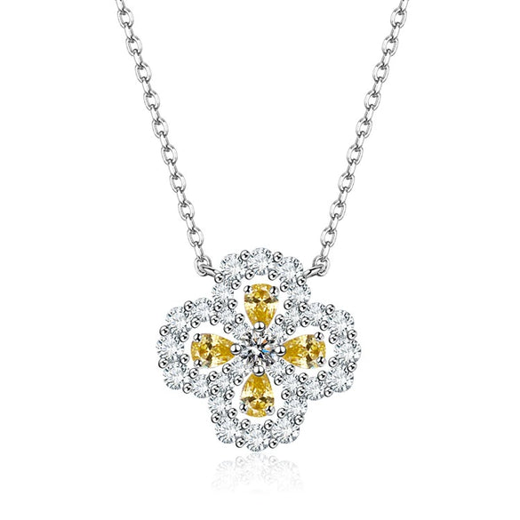 Wholesale Women's Light Luxury S925 Sterling Silver Fourleaf Clover Ochain Necklace With Pink Diamond Design