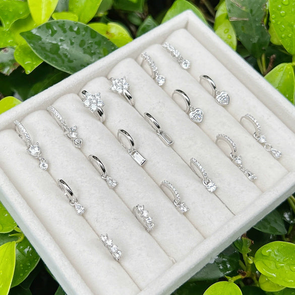 Wholesale Women's Light Luxury S925 Sterling Silver Geometric Heart Pendant Earrings