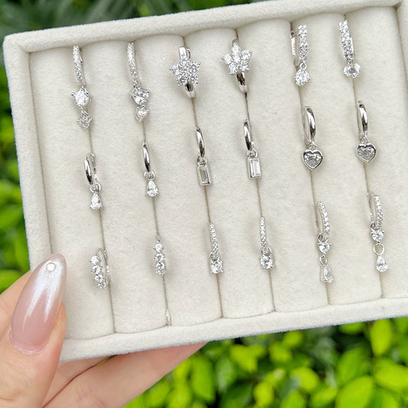 Wholesale Women's Light Luxury S925 Sterling Silver Geometric Heart Pendant Earrings