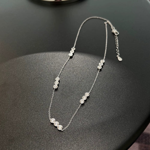 Wholesale Women's Light Luxury S925 Sterling Silver Geometric Round Zirconium Inlay Electroplated Clavicle Necklace