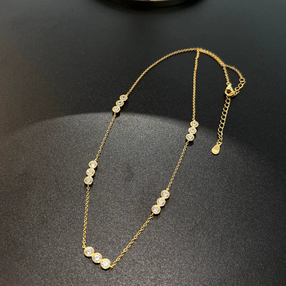 Wholesale Women's Light Luxury S925 Sterling Silver Geometric Round Zirconium Inlay Electroplated Clavicle Necklace