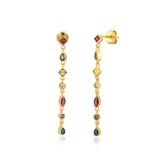Wholesale Women's Light Luxury S925 Sterling Silver Long Earrings With Colorful Zircon Tassels Geometric Design Platinum Or 18K Gold Electroplated