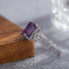 Wholesale Women's Light Luxury S925 Sterling Silver Ring Inlaid With Natural Amethyst And Geometric Crystal Cube Sugar Design