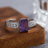 Wholesale Women's Light Luxury S925 Sterling Silver Ring Inlaid With Natural Amethyst And Geometric Crystal Cube Sugar Design