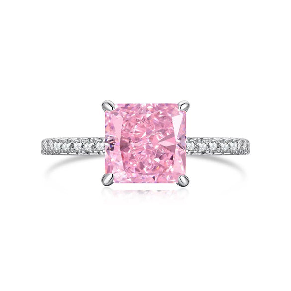 Wholesale Women's Light Luxury S925 Sterling Silver Ring With Geometric Pattern And Square Zircon Inlaid By Four Claw Ice Flower Cut And Electroplated