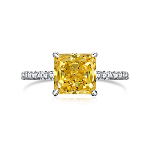 Wholesale Women's Light Luxury S925 Sterling Silver Ring With Geometric Pattern And Square Zircon Inlaid By Four Claw Ice Flower Cut And Electroplated