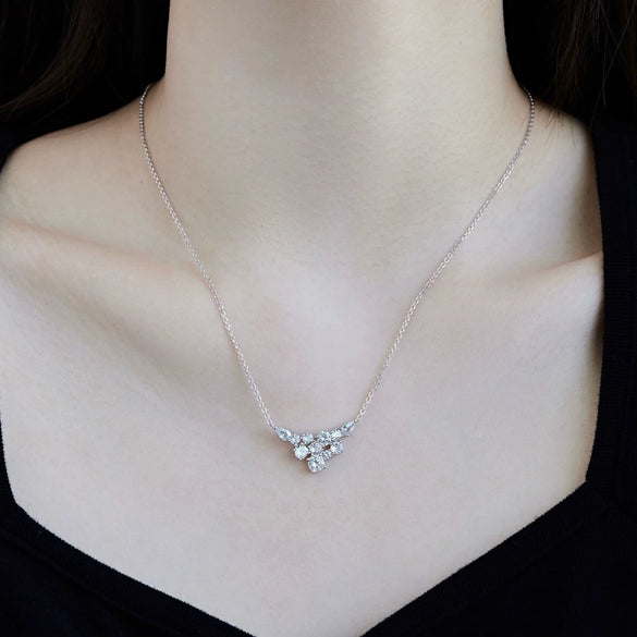 Wholesale Women's Light Luxury 925 Silver Necklace With Cross Chain And Irregular Inlaid Blue Zircon Pendant In Geometric Style And Electroplating Treatment