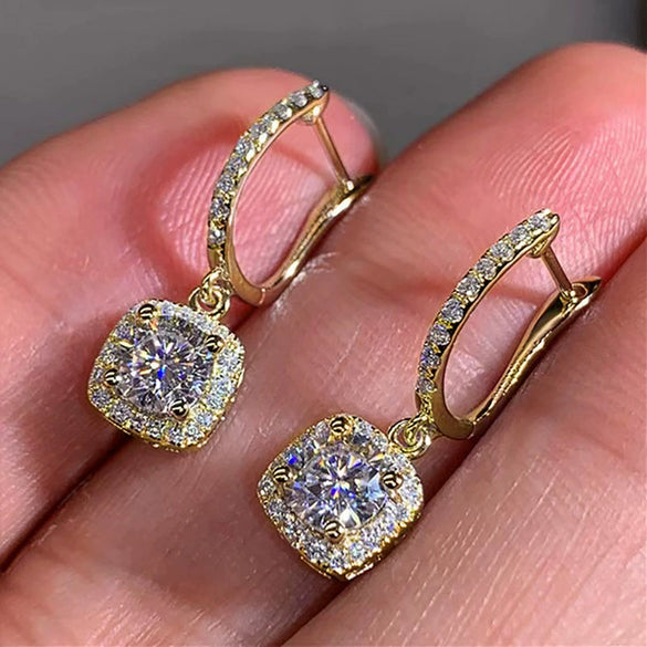 Wholesale Women's Light Luxury Square Ushaped Zinc Alloy Rhinestone Electroplated Ear Buckle