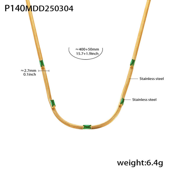 Wholesale Women's Light Luxury Square Zircon Stainless Steel Gold Plated Double Layer Stacked Blade Chain Necklace With Omega Ot Buckle And Geometric Design